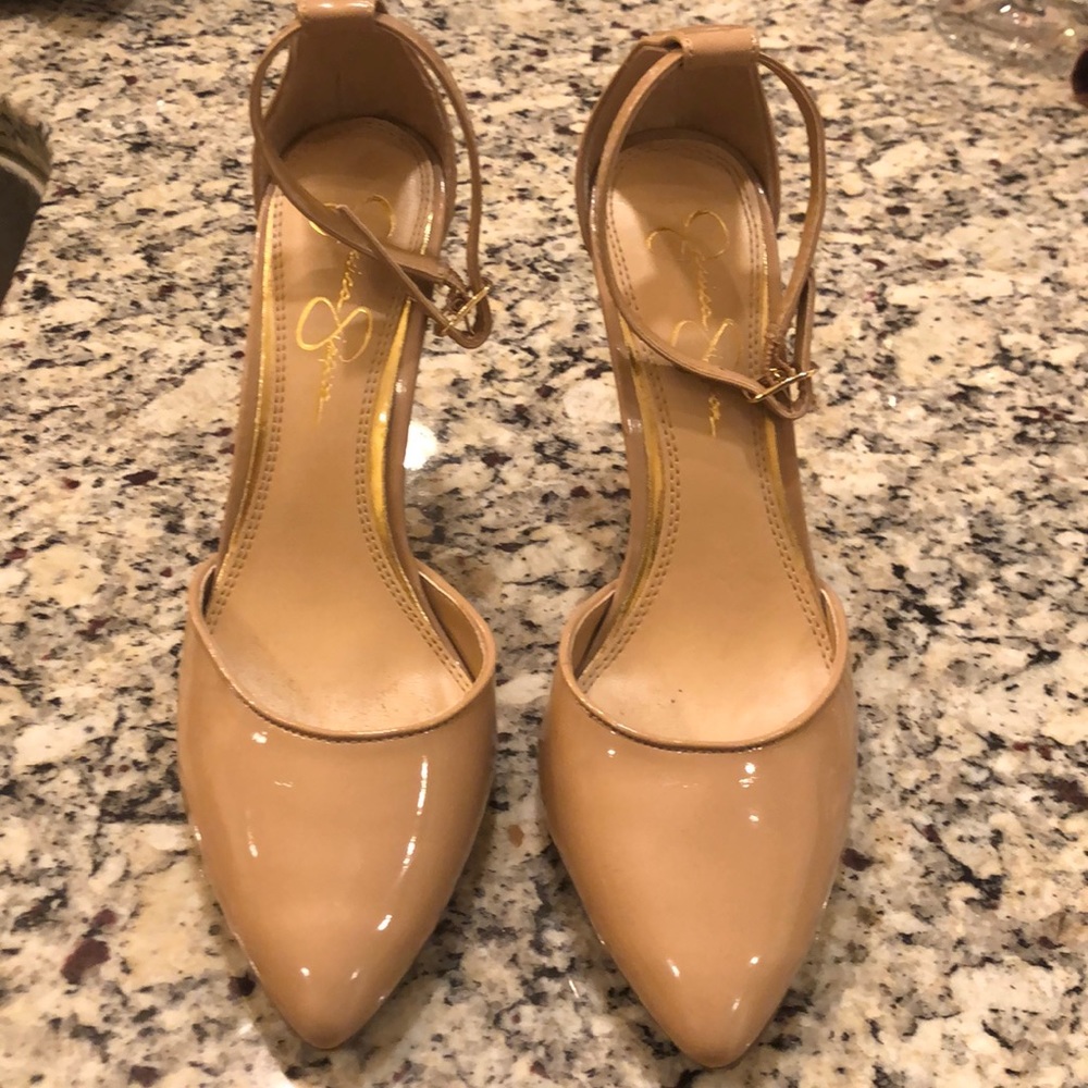 Jessica Simpson tan heels with ankle strap